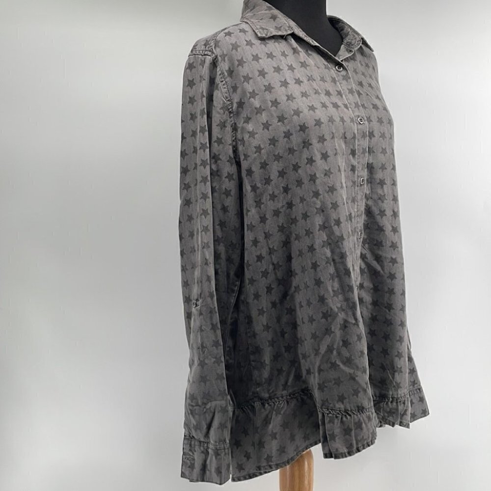 Standard Grace star print button down shirt starry ruffle detail astrology sz lg